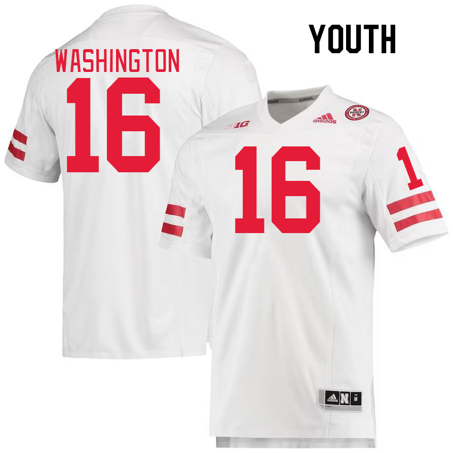 Youth #16 Marcus Washington Nebraska Cornhuskers College Football Jerseys Stitched Sale-White - Click Image to Close
